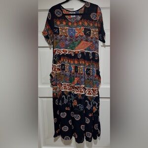 Papillon Blanc Multicolor Geometric Midi Dress size Medium